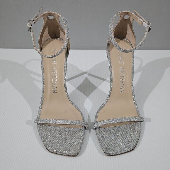 Stuart Weitzman Nudistcurve 100 Womens 8.5 Glam Glitter New Noir Strappy Sandal - Picture 5 of 14